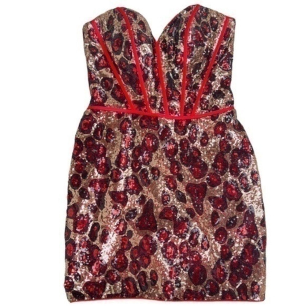 Elegant Red and Gold Sequin Prom Dress
